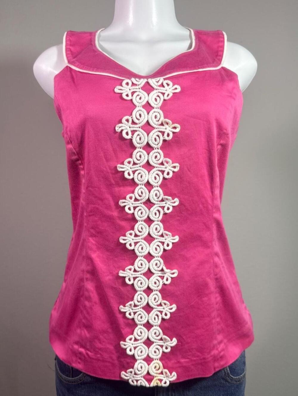 Lilly Pulitzer Pink Tank Top White Embroidered Trim – Women's Used Clothing